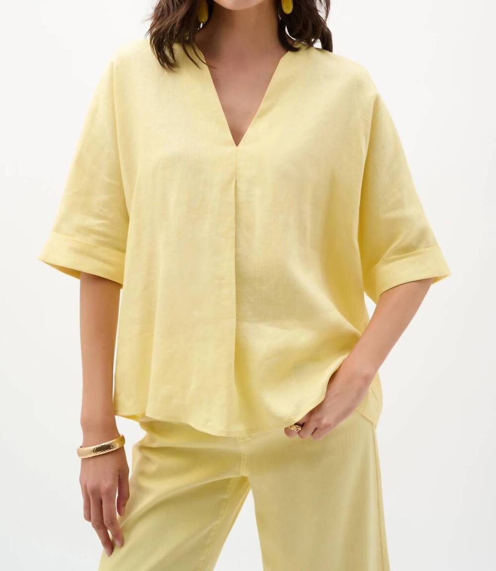 NEW JOSEPH RIBKOFF linen v-neck 3/4 sleeves top in mellow yellow